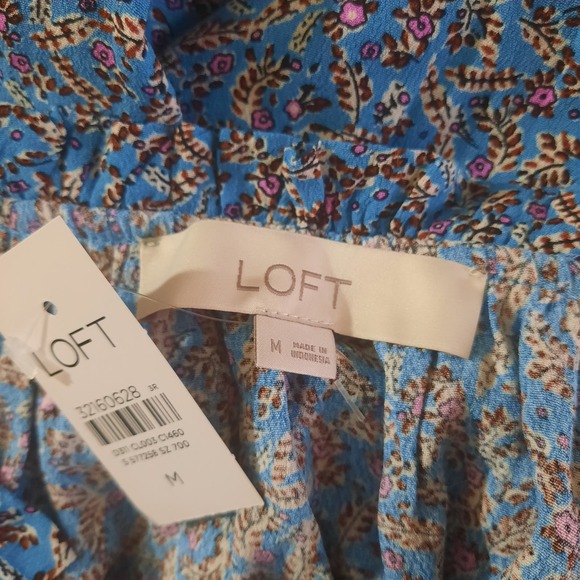 Loft Womens Ditsy Floral Peblum Ruffle Tie Neck Peasant Style Blouse Size Medium - Picture 6 of 9